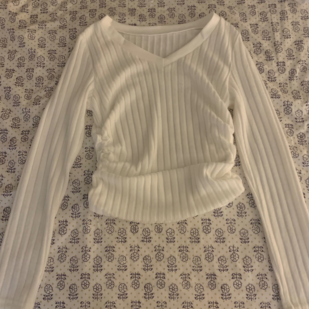 white v-neck long sleeve